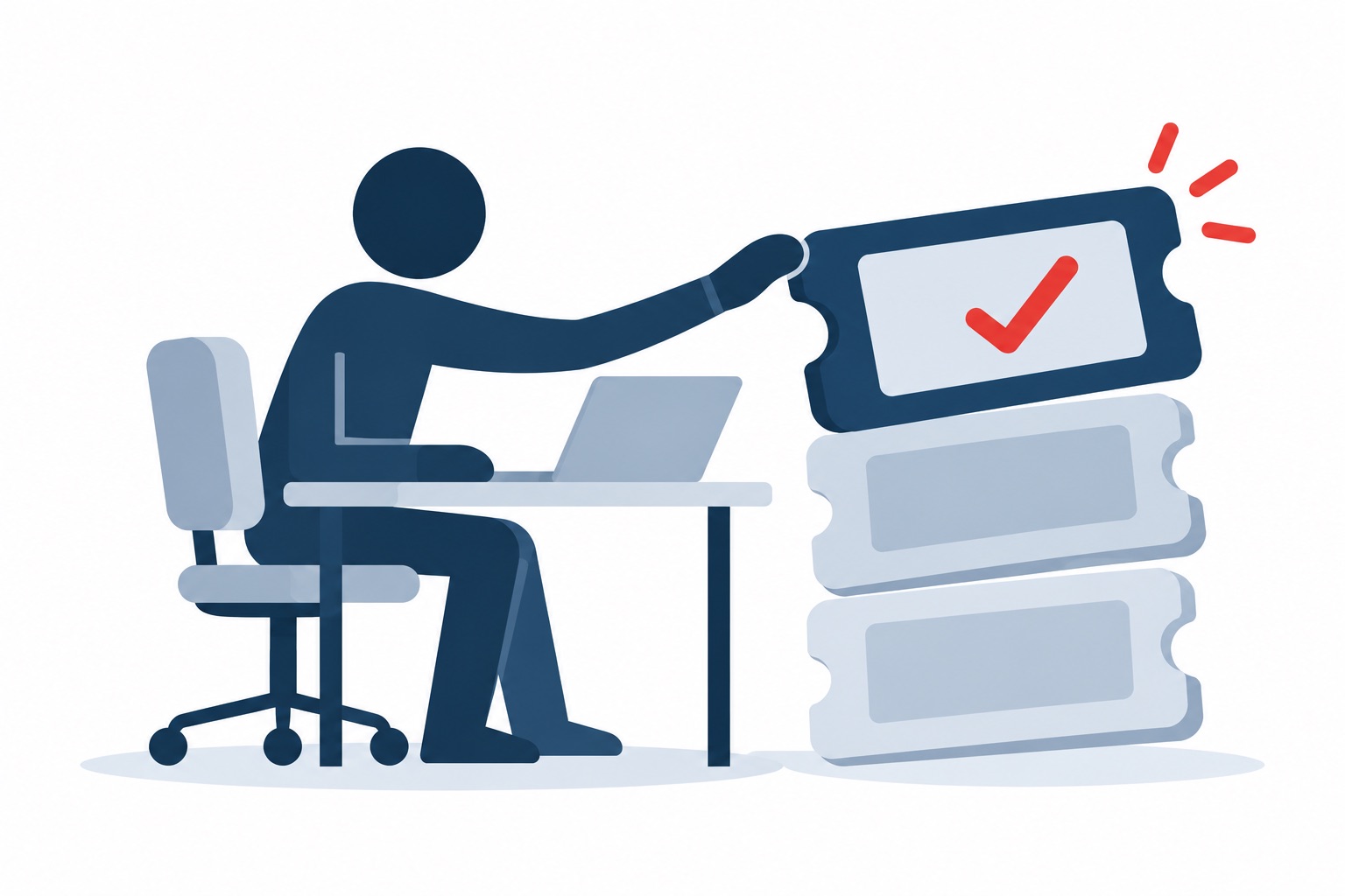 Support tickets being worked through at a desk